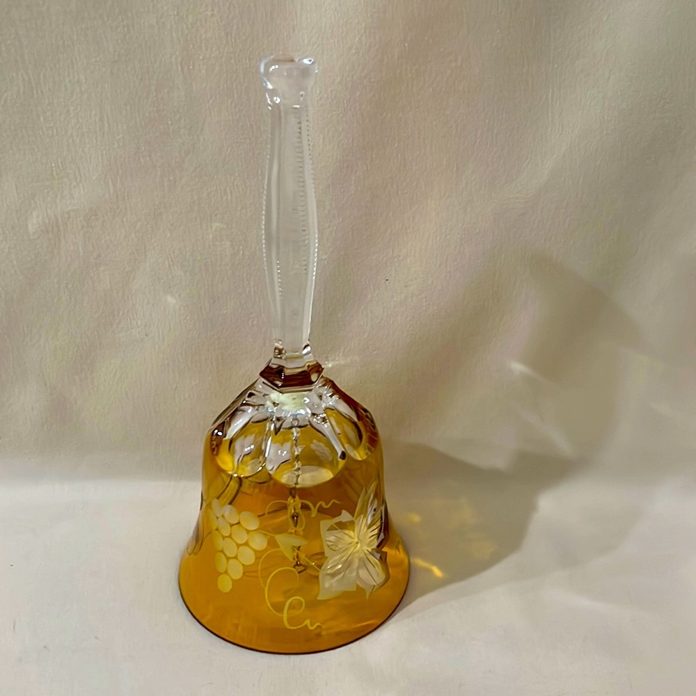 House Of Goebel Lead Crystal West Germany Yellow Etched Accents 8" BELL C1273
